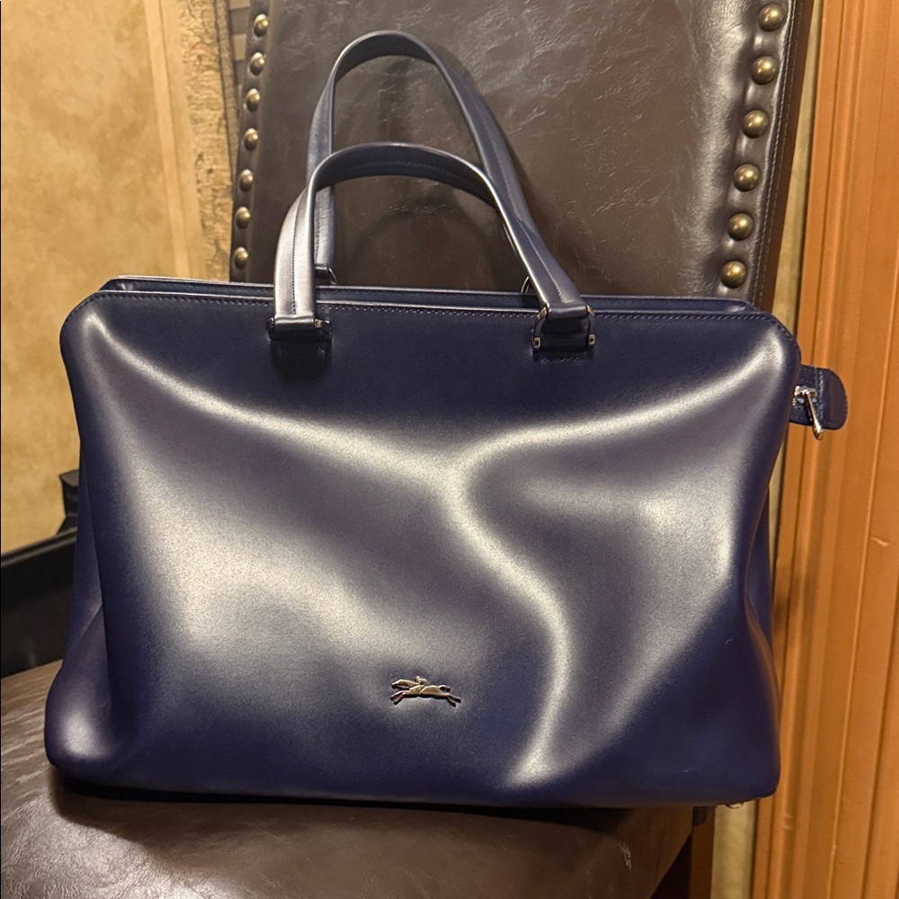 Longchamp Navy Leather Briefcase Bag